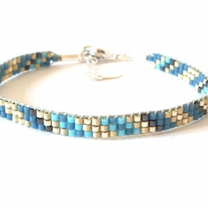 Pulsera de tres filas azul buyberry/grafito/plata diseño diagonal