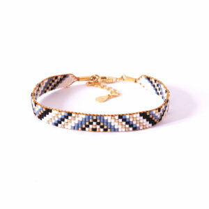 Pulsera de cinco filas blueberry/oro con diseño de triángulos