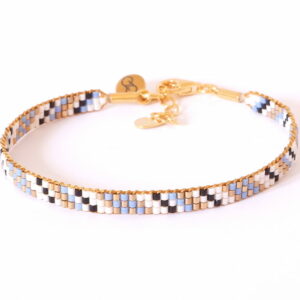 Pulsera de tres filas lila/oro con diseño diagonal