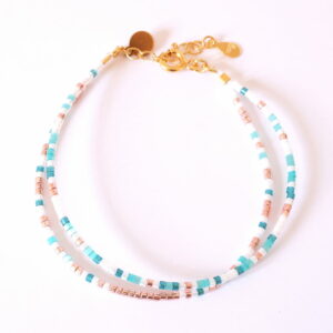 Pulsera doble turquesa/cobre/oro