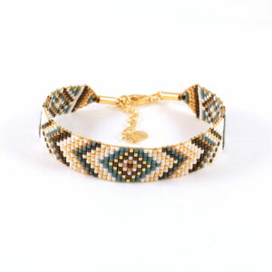 Pulsera de nueve filas mallard/oro con diseño de espigas y rombos