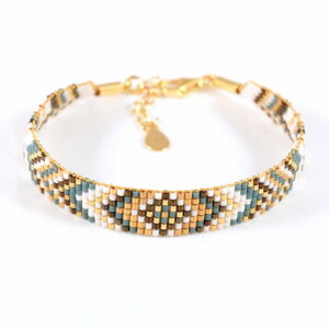 Pulsera de siete filas mallard/oro con diseño de espigas