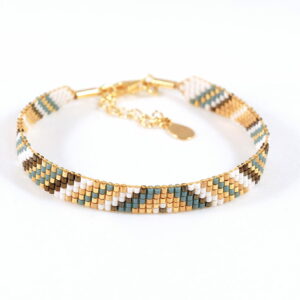 Pulsera de cinco filas bronce/oro con diseño de triángulos y diagonales