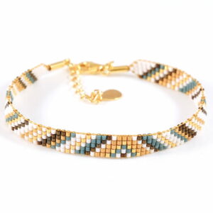 Pulsera de cinco filas bronce/oro con diseño de triángulos y diagonales