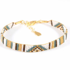 Pulsera de cinco filas mallard/oro con diseño de triángulos y franjas