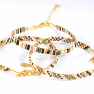 Pulsera de tres filas mallard/oro con diseño de franjas