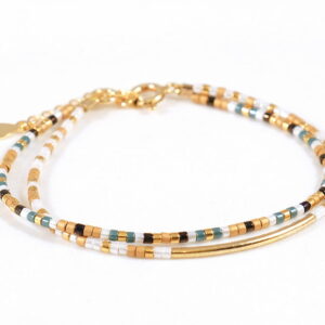 Pulsera doble mallard/oro con entrepieza dorada