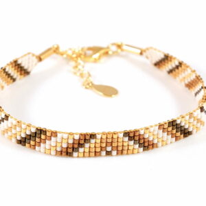 Pulsera de cinco filas bronce/oro con diseño de triángulos y diagonales