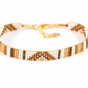 Pulsera de cinco filas bronce/oro con diseño de triángulos y franjas